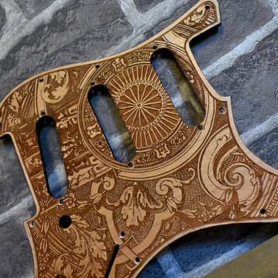 Handcrafted Cherrywood Pickguard for Fender Stratocaster HSS/SSS – Laser-Engraved Unique Design image 2
