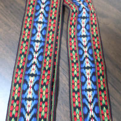 Vintage 1960 Guitar Strap Embroidered Orange Blue Diamond Pattern Ace Bobby Lee image 7