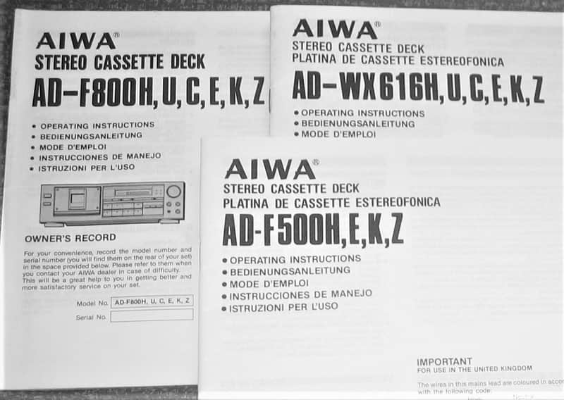 AIWA AD-F 500/620/800/810 AD-S20 WX-616 BEDIENUNGSANLEITUNG-en 5 Sprachen ~ ab 6,95 image 1