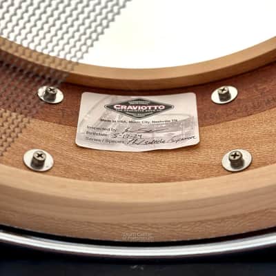 Craviotto Private Reserve Sapele/Sycamore Snare Drum 14x5.5 w/Maple Inlay image 4