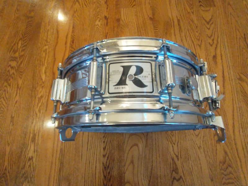 Rogers Vintage Dynasonic chrome over brass snare drum 1970s with snare rail - excellent image 1