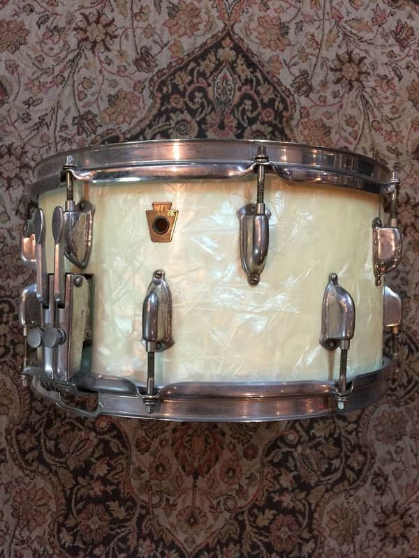 WFL Keystone Badge 8x14 Dixieland Twin Rare Offset Lugs 1930s White Marine Pearl image 1
