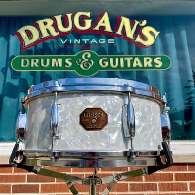 1970s Gretsch 4103 Renown 5.5x14 Snare Drum Stop Sign Badge White Marine Pearl image 1