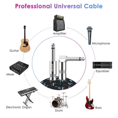 10FT 2 Pack Instrument Cable - Electric & Bass Guitar, Keyboard, AMP Cord - 1/4 Inch Right Angle Black & Blue image 2