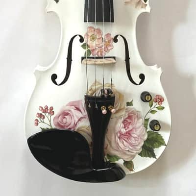 Rose Delight Electric Acoustic Violin Outfit w/ Brass mechanical pegs, pearl fine tuners, white carbon fiber bow image 3