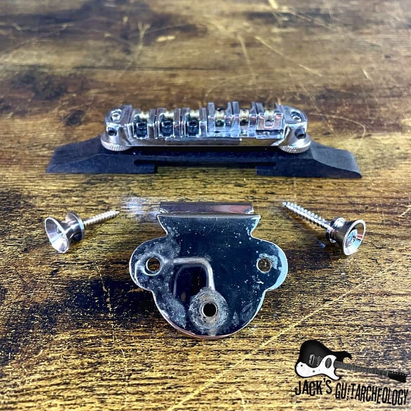 Economy Archtop Roller Bridge, Tailpiece, Strap Pins Lot *USED* (2000s - Chrome) image 1