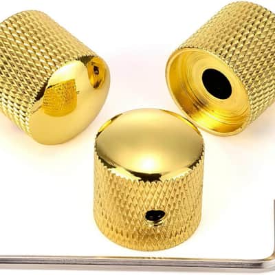 3PCS Metal Volume Tone Dome Guitar Speed Control Knurled Shaft Pots Knobs with Keys Screws Set for Electric Guitar or Bass (Gold) image 1