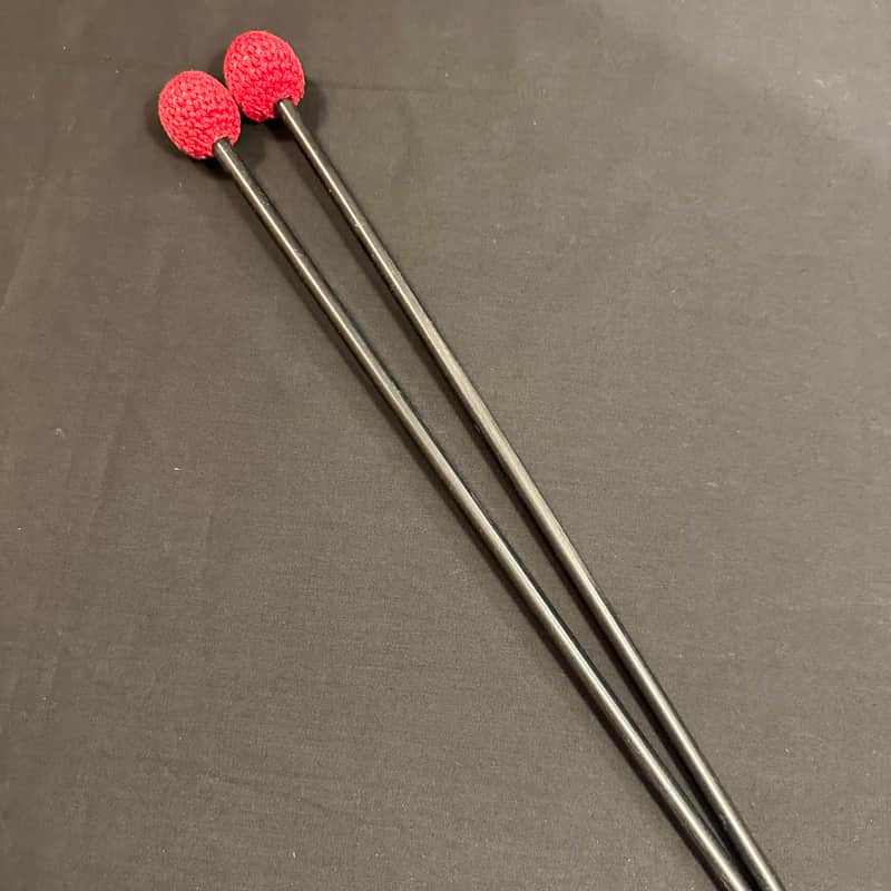 CUSTOM Medium-Hard Crochet Heads Mallets, Red Cord, Black Flexible Shafts, 15.25x1-EXCELLENT image 1