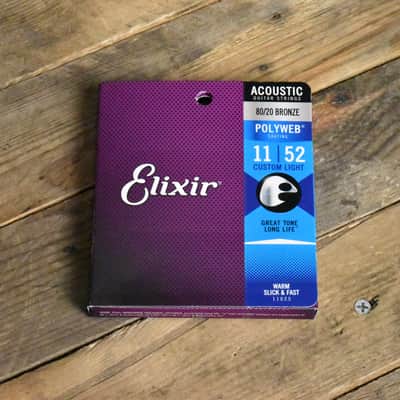 Elixir 11025 Polyweb Coated 80/20 Bronze Acoustic Guitar Strings Custom Light 11-52 image 1