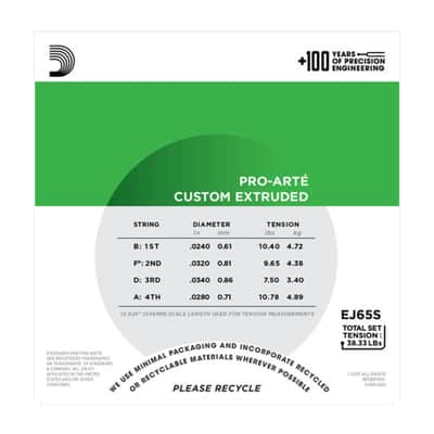 D'Addario EJ65S Pro-Arte Custom Extruded Ukulele, Soprano Ukulele Strings image 3