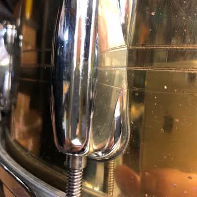 Slingerland Brass 10 lug 5"x14" lacquered Brass snare drum w/ DW MAG Throw off/3 position but plate image 7