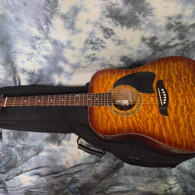 2002 Oscar Schmidt by Washburn OG2QHS Foto Flame Quilted Top Dreadnought Acoustic Guitar New Strings Pro Setup Roadrunner Gigbag image 14