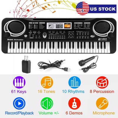 Digital Piano Keyboard 61-Key Portable Electronic Professional Instrument with Microphone image 2