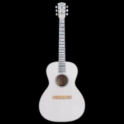 iMus i00-Size Handcrafted Acoustic Guitar - Adirondack Spruce Top with Flamed Maple Back and Sides - 90-Day Build,Ebony Fretboard Abalone Inlay - Stage and Studio Pro - Gloss White -Chinese Mother-of-Pearl Inlay Art image 9