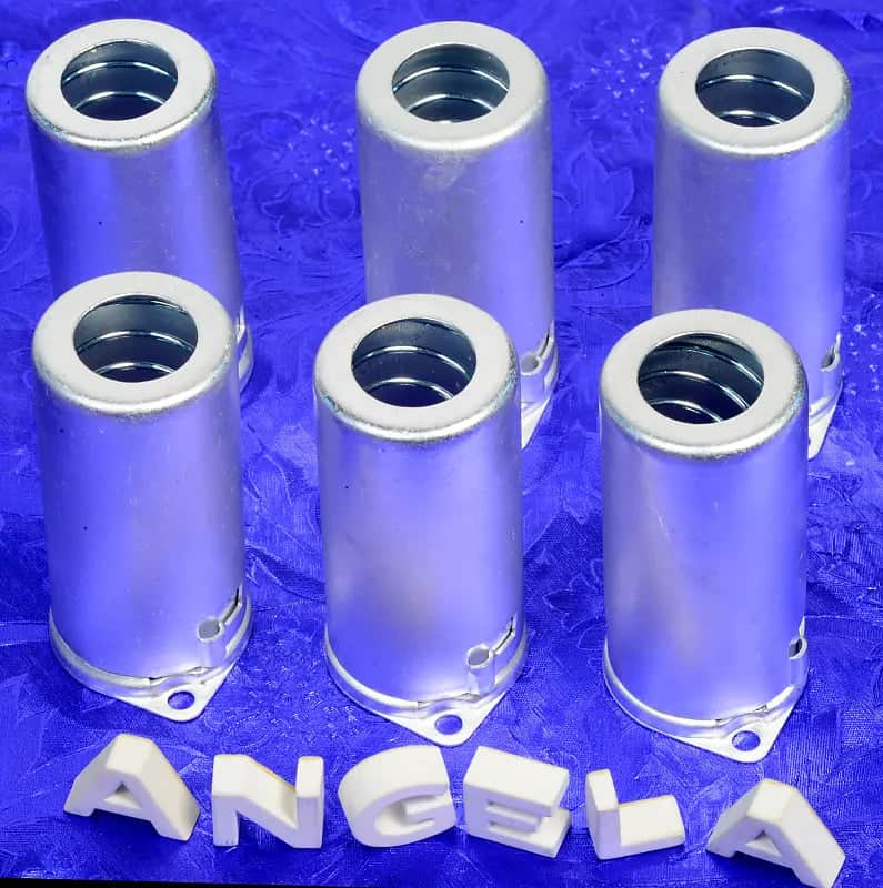 Six Raw Aluminum Medium Nine Pin J-Slot/Bayonet Spring Loaded Tube Shields For 12AX7A, #RTB image 1