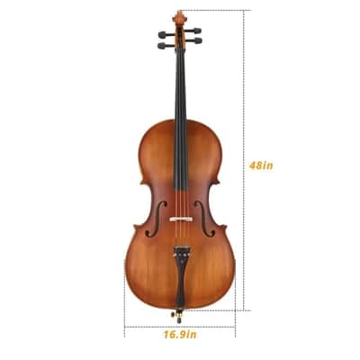 Full Side 4/4 Matte Natural Color Spruce Panel Cello with Bag Case Strings image 2
