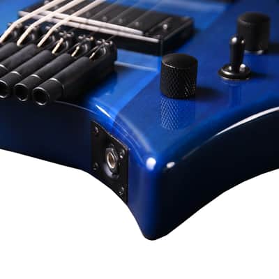 BootLegger Guitar Spade Gibson Scale 24.75 Headless Guitar With Case 2022 Blue Clear image 7