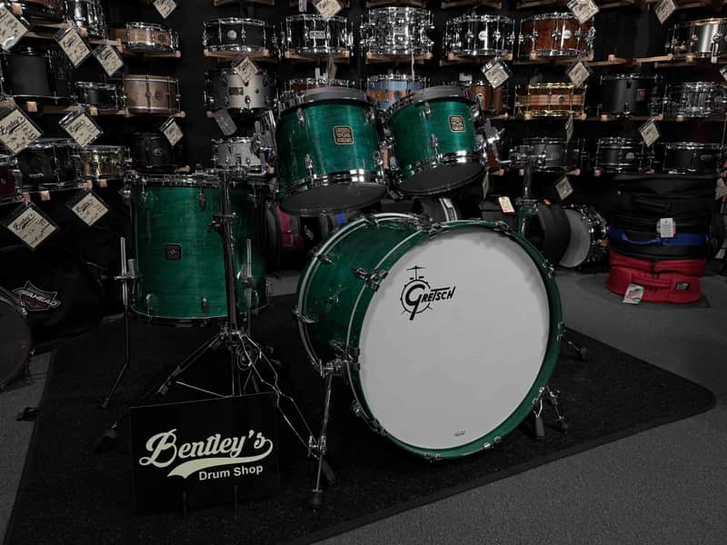~NEW!~ Gretsch USA Custom 4-Piece 10/12/16/22 Drum Kit Set in Caribbean Blue Gloss Lacquer with Square Badges