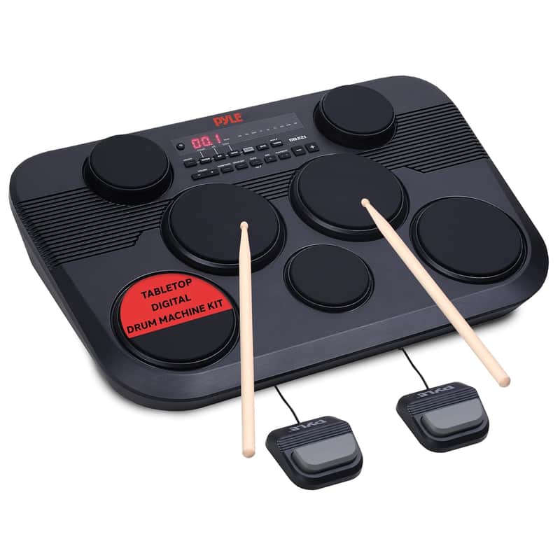 Electronic Tabletop Digital Drum Set, Compact Portable Drum Pad Kit W/ 7 Touch Sensitive Drum Pads And Pedals, 273 Sounds, Usb & Headphone Outputs, Midi/Aux Inputs, 4X5” Drums & 3X3.5” Cymbals image 1