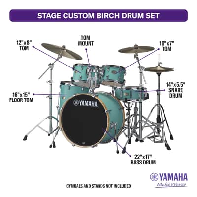 Yamaha SBP2F50 Stage Custom Birch 5-piece Shell Pack - Matte Surf Green