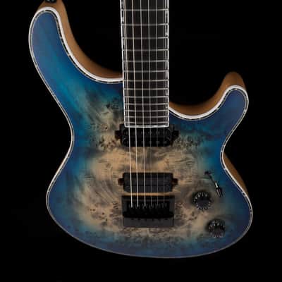 Mayones Regius 4Ever 6 String 3A Grade Eye Poplar Top Jeans Black Three Tone Blue Burst Satine Finish image 6
