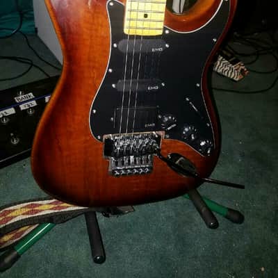 Fender Strat Locking Trem Neck Thru Burl Top Trans Cherry Brust image 3