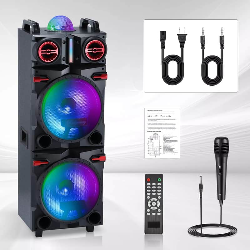 Dual 10" Bluetooth DJ PA Karaoke Speaker System w/ LED Lights & FM Radio image 1