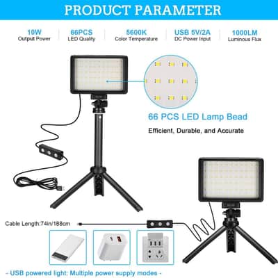LED Video Light 2-Pack, 5600K Dimmable USB Photo Lights with Mini Tripod and Colored Filters for Photo Studios, Small Angle Shooting, Video Recording, Game Streaming image 3