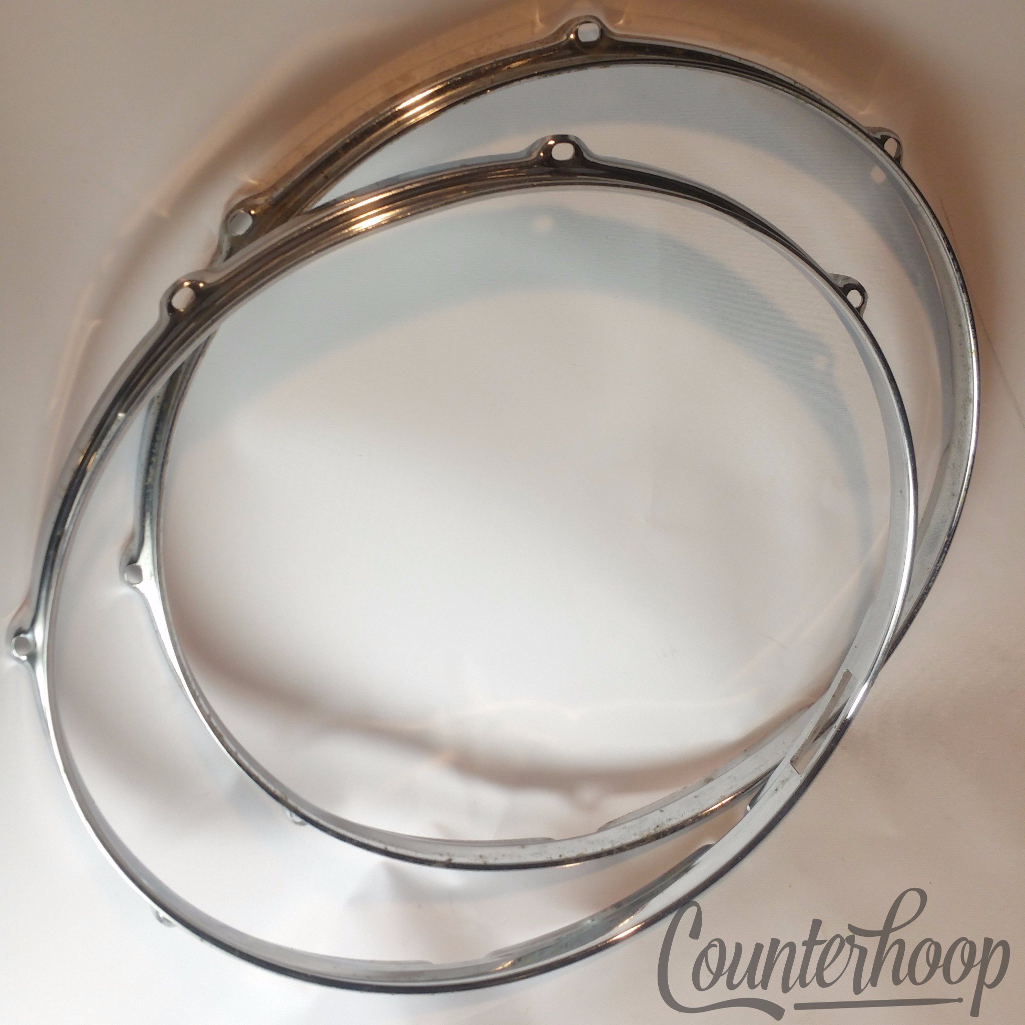 Pearl 2x 14" 8-Lug Snare Drum Rims Batter+Resonant Chrome Vintage 60s-70s Japan — main photograph