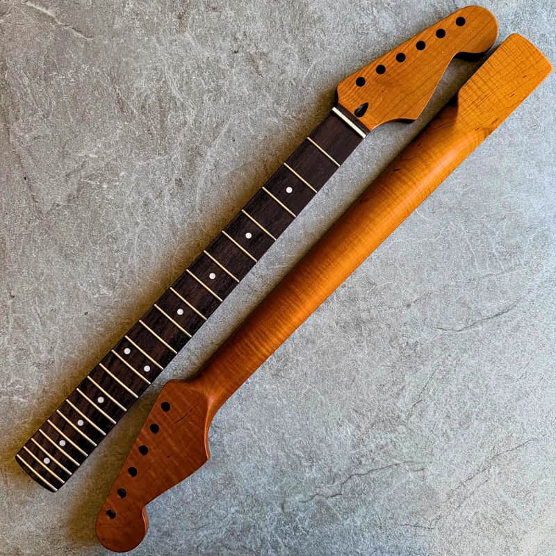 Strat Guitar Neck Roasted Lion Flame Rosewood fretboard – 22-Fret, Satin Finish, 12" Radius image 1