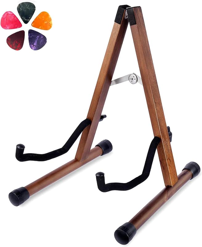 Wooden Acoustic Guitar Stand, Adjustable Guitar Floor Stand, A Frame Folding Acoustic Electric Guitar Holder with Foam Padded for Bass, Cello, Mandolin, Banjo, Ukulele image 1