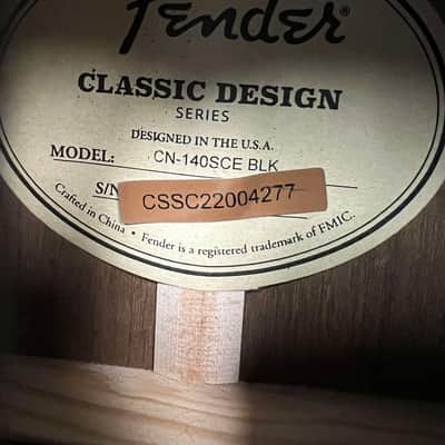 Fender CN-140SCE Classical Nylon String Acoustic-Electric Guitar - Gloss Black image 5