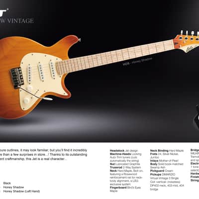 LAG New Vintage Jet JV500LH Left Handed (DiMarzio/Wilkinson/Locking auto-trim tuners) + Gigbag image 10
