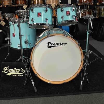~NEW~ Premier Elite Maple/Birch Hybrid 4-Piece 10/12/16/22 Drum Kit Set in Baby Blue Lacquer w/ Natural Gloss Bass Drum Hoops image 2
