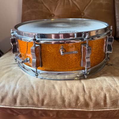 Vintage Ludwig Jazzfestival 14x5 Snare early 60ies (pre serial keystone badge) - Orange/Gold Sparkle image 4