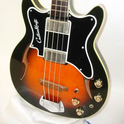 Vintage 1968 Custom Kraft Bone Buzzer 4-String Hollow-Body Electric Bass Guitar, Sunburst w/ Case image 4