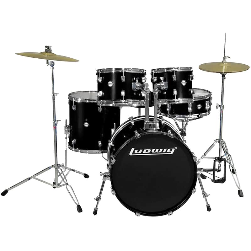 Ludwig LC190 Accent Fuse 5-Piece Complete Drum Set with Cymbals and Hardware, Black Sparkle image 1