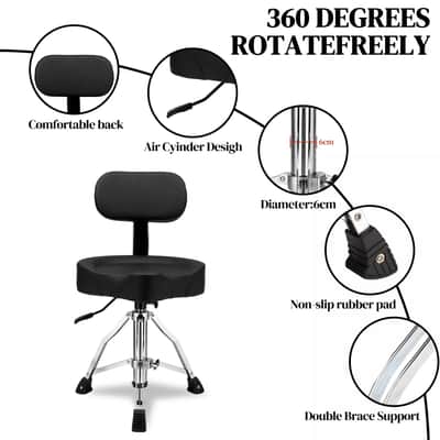 Heavy-Duty Hydraulic Drum Throne w/ Backrest – Adjustable Height for Drummers image 3