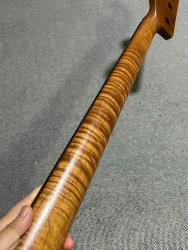 Rosewood Roasted flame maple 20 fret Fretless Bass guitar Neck parts 4 string image 1