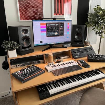 Baltic Birch Studio Desk | 9U Rack and 88-Key Keyboard Tray | Music Production Furniture image 16