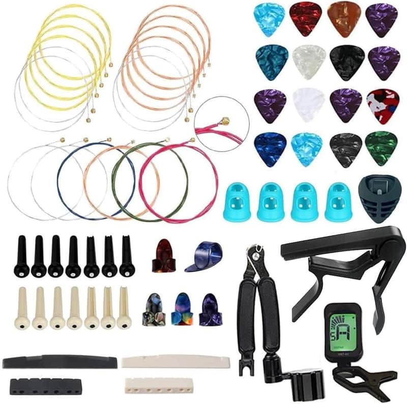 65PCS Guitar Maintenance Tool Kit – String Winder, Guitar Picks, Capo, Strings, Bridge Pins & Accessories Set for Acoustic & Electric Guitar image 1