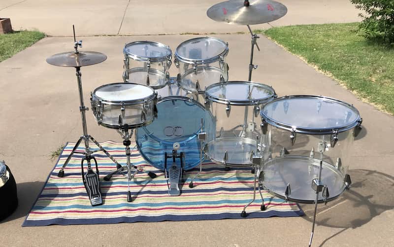 7 piece Vintage Zickos Clear Acrylic Drum Set  w/ matching Snare image 1