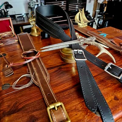 Hand Made, Hand Stitched Guitar strap "Rockatansky" in Black & Black - Vegetable Tanned Leather image 23