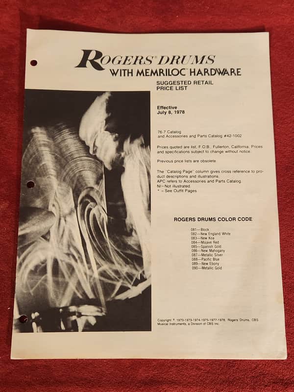 Vintage 1978 Rogers Price List image 1