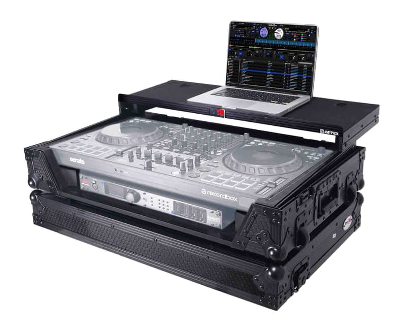 ProX XS-DDJREV5 WLTBL LED, ATA Flight Style Road Case for Pioneer DDJ-REV5 DJ Controller with Laptop Shelf 1U Rack Space Wheels and LED Black Finish image 1