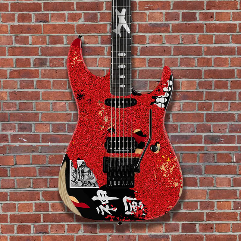 (Pre-Order) ESP Custom Shop George Lynch - Red Sparkle Painted Over Kamikaze-I Graphic Distressed With Matching Headstock image 1