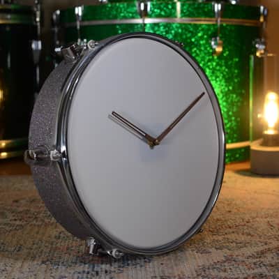 Wall Hanging 12" Drum Clock - Non-ticking - Silver Sparkle image 2