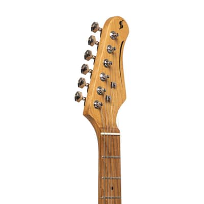 STAGG SET-PLUS Electric Guitar with Humbucker Splitting in See-Thru White image 6