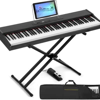 Digital Piano 88 Key Weighted with Stand, 88 Key Semi Weighted Keyboard Piano Portable Electric Piano Keyboard 88 Keys with Bluetooth Connection, Case, Sustain Pedal, MDF, Black image 1