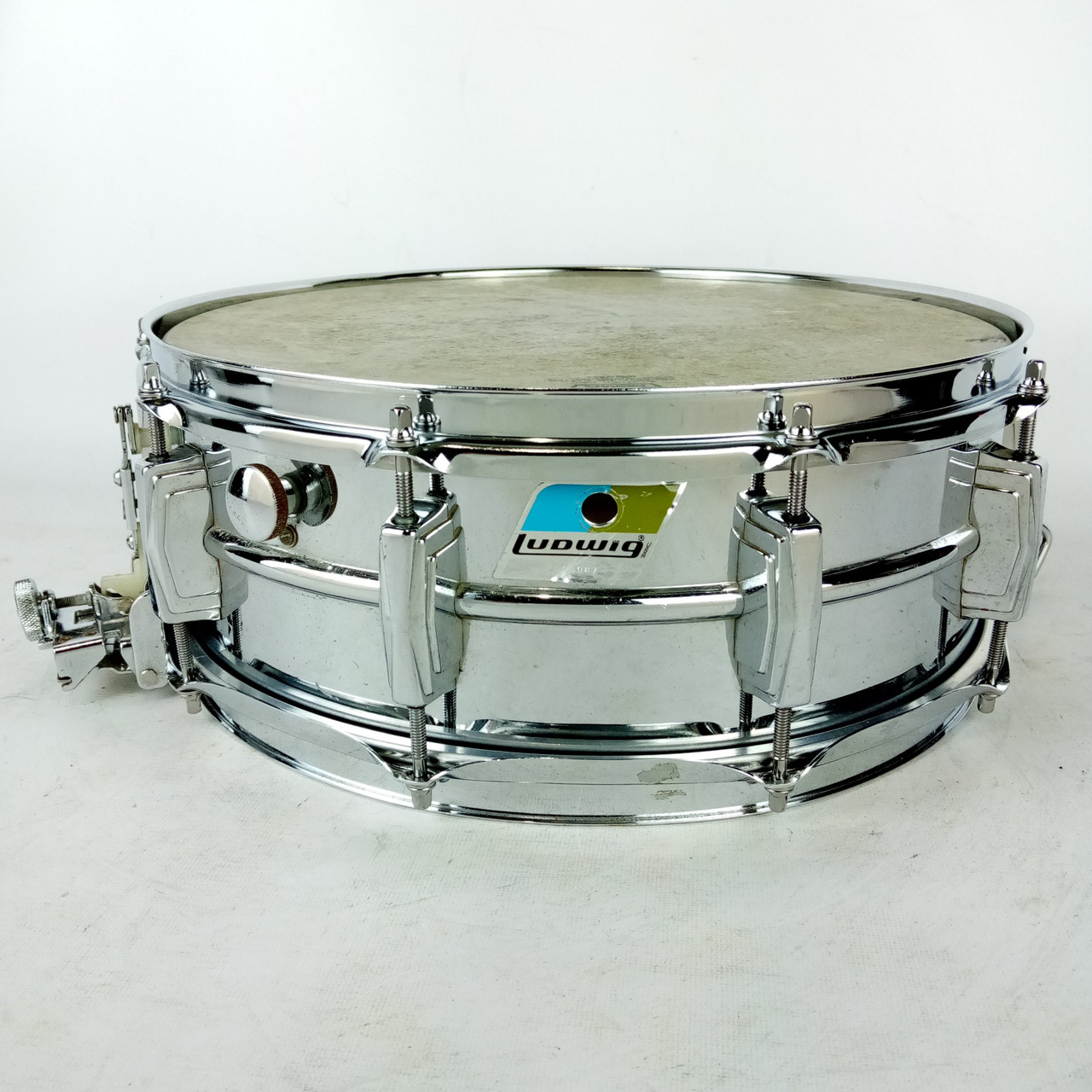 Ludwig 5x14"Super-Sensitive #410 Snare Drum 70s Pointy Blue/Olive Badge USA 159x — main photograph